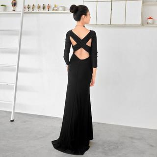 59 Seconds Long-Sleeve Cross Back Evening Gown