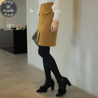 WITH IPUN High-Waist Slit-Front Pencil Skirt