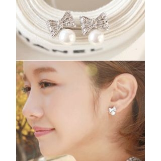 Miss21 Korea Faux-Pearl Rhinestone Earrings
