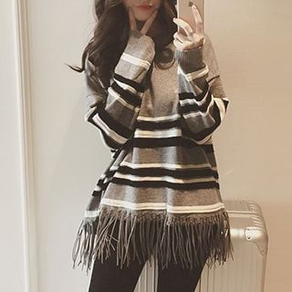 lilygirl Striped Fringed Sweater