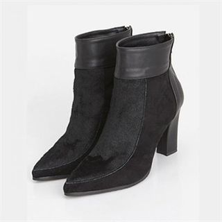 LIPHOP Calf Hair-Panel Zip-Back Ankle Boots