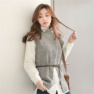 Styleberry Sleeveless Slit-Front Wool Blend Knit Top
