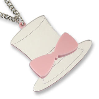Sweet & Co. XL Sweet Mirror Pink Hatter Ribbon Silver Long Necklace