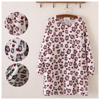 P.E.I. Girl Long-Sleeve Owl Patterned Dress