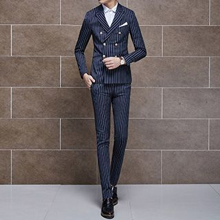 Besto Set: Pinstriped Double-breasted Blazer + Vest + Trousers