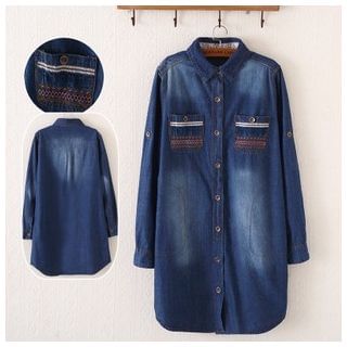 Waypoints Embroidered Washed Long Denim Blouse