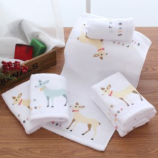 Lazy Corner Deer Print Cotton Towel