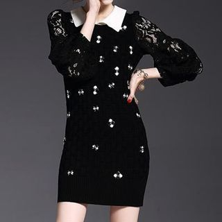 amorAdela Embellished 3/4-Sleeve Collared Dress