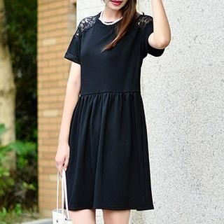 Yammi Short Sleeved Perforated A Line Dress