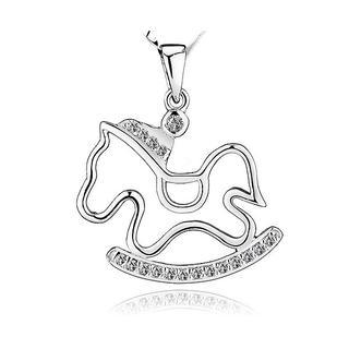 BELEC White Gold Plated 925 Sterling Silver Horse Pendant with White Cubic Zirconia and 45cm Necklace