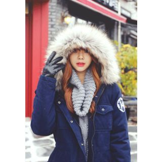 REDOPIN Detachable Faux-Fur Hooded Coat