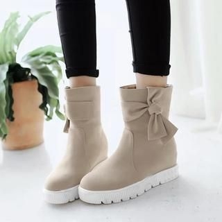 Pastel Pairs Faux Leather Bow-accent Hidden Wedge Mid-calf Boots