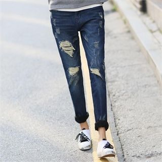 PIPPIN Brushed-Fleece Distressed Jeans