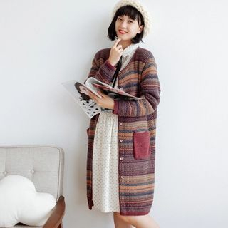 Forest Girl Color-Block Long Cardigan