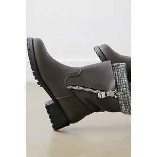 migunstyle Inset Knit Zip-Detail Ankle Boots