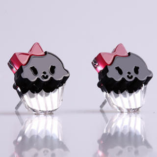 Sweet & Co. Miss Cupcake Black Stud Silver Earrings