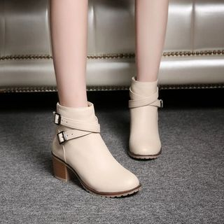 Pastel Pairs Buckled Heeled Short Boots