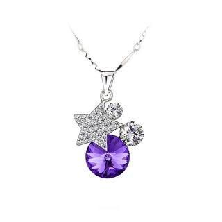BELEC White Gold Plated 925 Sterling Silver Pendant with Purple Cubic Zirconia and 45cm Necklace