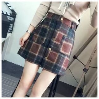 TOJI Plaid Buttoned A-Line Skirt