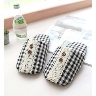 iswas Lace-Trim Gingham Slippers