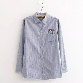 Aigan Long-Sleeve Embroidered Pinstripe Shirt