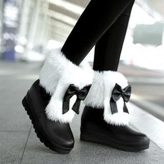 JY Shoes Bow Accent Faux-Fur Trim Snowboots