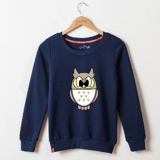 Onoza Owl Print Fleece-Lined Pullover
