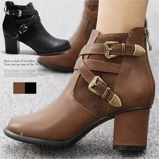 Reneve Chunky-Heel Belted Ankle Boots