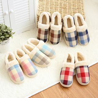 Lazy Corner Check Fleece Lined Slippers