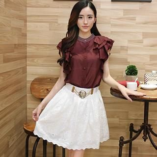 Romantica Set: Ruffled Layered Shirt + Eyelet-Lace Skirt