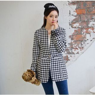 SUYISODA Houndstooth Lace Trim Button Coat