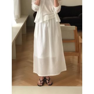 Drawstring Plain A-Line Midi Skirt