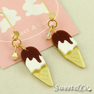 Sweet & Co. Chocolate Ice Cream Charm Crystal Gold Earrings