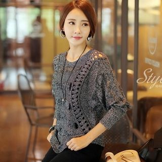 Styleonme Batwing-Sleeve Pointelle-Knit Top