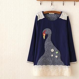 P.E.I. Girl Crochet-Hem Swan-Embroidered Dress