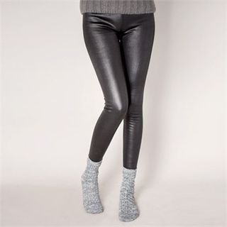 ERANZI Coral-Fleece Lined Faux-Leather Leggings