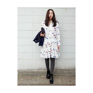 maybe-baby Mandarin-Collar Pattern Dress