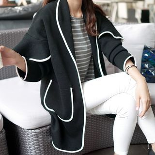 ButterflyCourt Piped Ruffle Long Knit Jacket