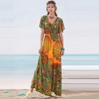 Hotprint Short-Sleeve Maxi Dress