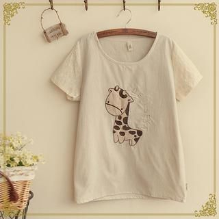 Fairyland Short-Sleeve Giraffe Embroidered T-Shirt