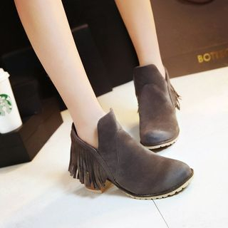JY Shoes Fringed Block Heel Ankle Boots