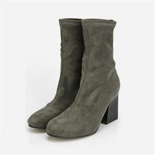 LIPHOP Faux-Suede Chunky-Heel Ankle Boots