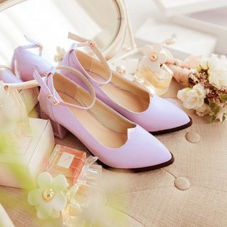 Pastel Pairs Strapped Block Heel Pointy Pumps