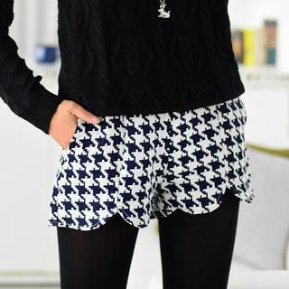 59 Seconds Houndtooth Pattern Shorts Navy Blue and White - One Size