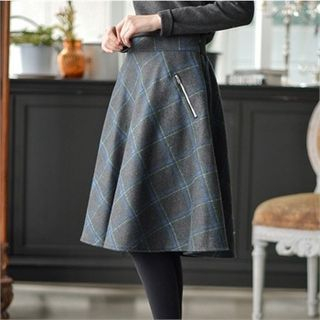 Styleberry Wool Blend A-Line Check Skirt