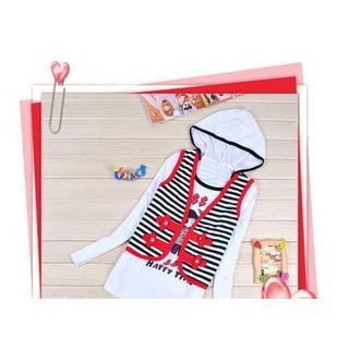Cute Colors Set: Patterned Hooded Pullover + Striped Vest
