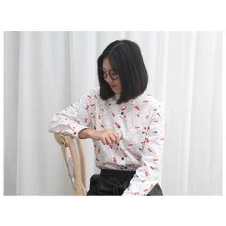 Kirito Patterned Stand-collar Long-Sleeve Blouse