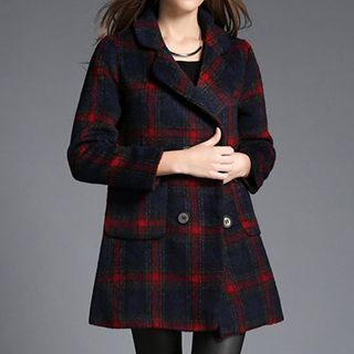 Hazie Plaid Double-Breasted Coat