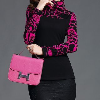 Fumiko Long-Sleeve Floral Stand Collar T-Shirt