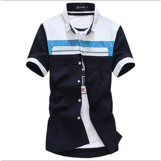 Danjieshi Short-Sleeve Pintuck Color-Block Shirt